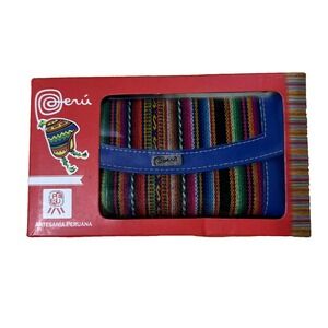 Peruvian Tribal Print Striped Pattern Genuine Leather Woven Womens Wallet IN BOX